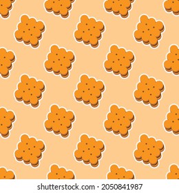 Cute Chocolate Biscuits Seamless Pattern Vector. Cookies Background Vector Illustration. Sweet Desserts Snacks Cartoon Flat Design Simple. Crackers With Chocolate Filling For Tea Time. Kids Snack.