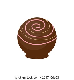 Cute chocolate bonbon round vector illustration. Sweet sugar candy with topping from box of chocolates, candies, truffle graphic icon. Isolated.