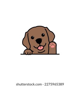 Cute chocolate brown labrador retriever puppy waving paw cartoon, vector illustration