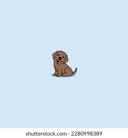 Cute chocolate brown labrador retriever puppy sitting cartoon, vector illustration