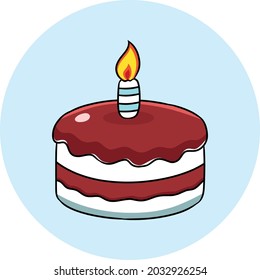 Cute chocolate cake with candle isolated  cartoon graphic illustration