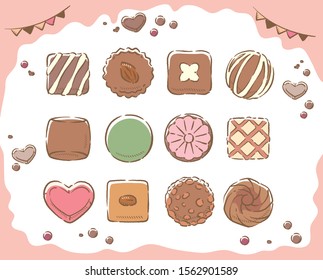 Cute chocolate candies from present boxes. Vector illustration for Valentine's Day ad or other use.