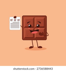 A cute Chocolate character is holding a contract that has been checked