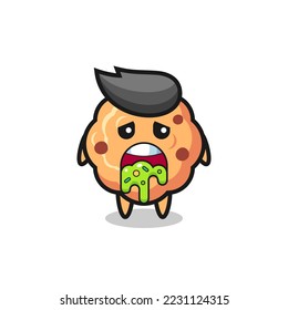 the cute chocolate chip cookie character with puke , cute style design for t shirt, sticker, logo element