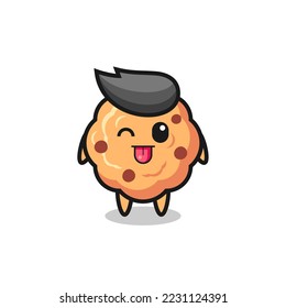cute chocolate chip cookie character in sweet expression while sticking out her tongue , cute style design for t shirt, sticker, logo element