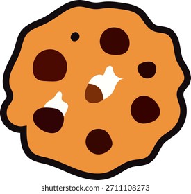 Cute chocolate chip cookie icon with simple bold outline. Represents snacks, dessert, sweets, and bakery themes.