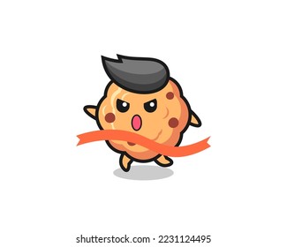 cute chocolate chip cookie illustration is reaching the finish , cute style design for t shirt, sticker, logo element