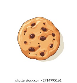 Linda ilustración de galletas de chocolate con textura dorada al horno y chips brillantes, aislados sobre fondo blanco, perfecto para diseños de panadería.