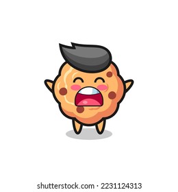 cute chocolate chip cookie mascot with a yawn expression , cute style design for t shirt, sticker, logo element