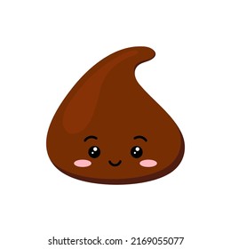 Cute chocolate chips piece smile emoji character vector icon. Kids milky smilling funny choco chunk with face. Kawaii cartoon style cacao sweet food morsel emoticon illustration.