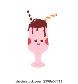 Cute chocolate cocktail with straws. Vector illustration