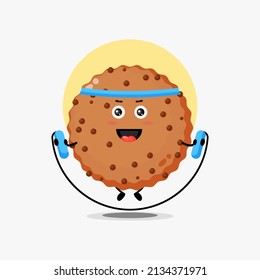 Cute chocolate cooki character doing jump rope