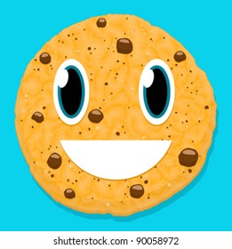 Cute Chocolate Cookie Character With Smiley Face