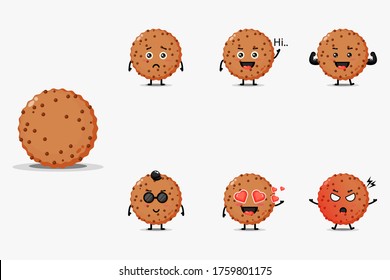 Cute chocolate cookie mascot design set