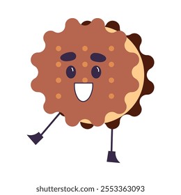 Cute Chocolate Cookie Product with Smiling Face and Legs Vector Illustration