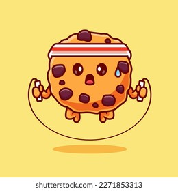 Cute Chocolate Cookies Reproduciendo Ilustración Del Icono Del Vector De Caricatura De Salto. Vector Premium Aislado De Icono Del Deporte Alimentario. Estilo de dibujo plano