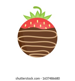 Cute chocolate covered strawberry round vector illustration. Sweet sugar candy with topping from box of chocolates, candies, truffle graphic icon. Isolated.