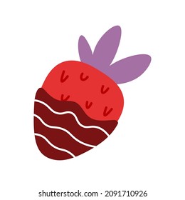 Cute chocolate covered strawberry. Vector romantic glazed strawberry. Clipart. 