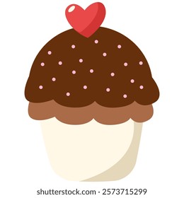 Cute Chocolate Cupcake with Heart Decoration