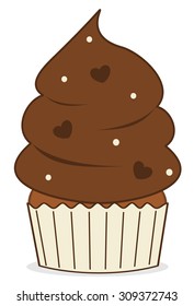 cute chocolate cupcake with chocolate heart vector illustration