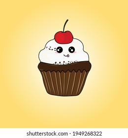 Cute Chocolate cupcake illustration vector. It ready in boy or girl with four expression. Can use for  maskot, logo, branding, poster, daily mood, icon, or book menu.