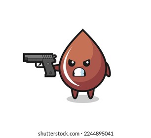 the cute chocolate drop character shoot with a gun , cute style design for t shirt, sticker, logo element