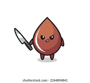 una linda mascota de chocolate como psicópata sujetando un cuchillo, diseño de estilo lindo para camiseta, pegatina, elemento logo