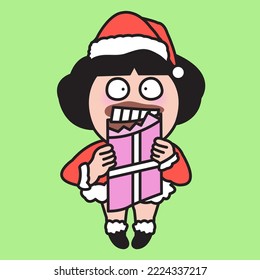 Cute Chocolate Eating Santy Concept Card Character illustration