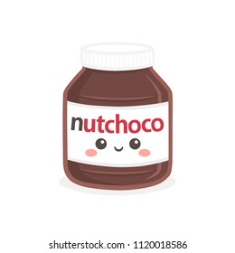 Cute Chocolate Hazelnut Spread Bottle Jar Vector Illustration Cartoon Smile