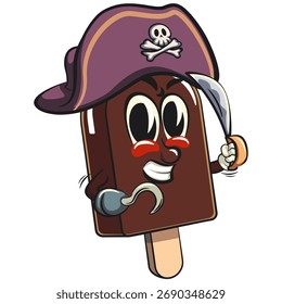bonitinho chocolate gelado bar mascote desenho animado vetor ilustração isolado como pirata com punhal, trabalho de mão desenhada