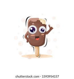 cute chocolate ice cream mascot cartoon design vector