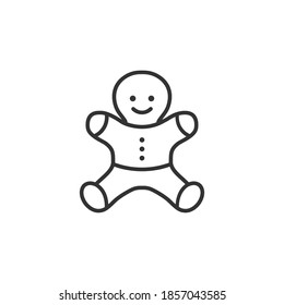 Cute chocolate line cookie in man shape. Christmas gingerbread cartoon black symbol. Vector illustration isolated on white.