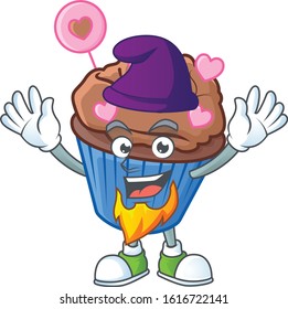 Cute chocolate love cupcake mascot cartoon dressed as an Elf