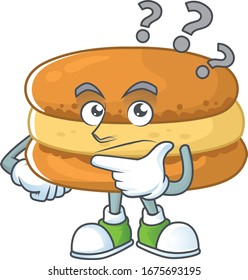 Cute chocolate macarons cartoon character using a microphone