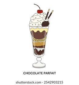 Ilustração de desenho de mão de parfait de chocolate