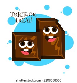 Cute chocolate piece characters with funny face. Happy dark or milk chocolate bar emoji set. Cartoon kawaii sweet food emoticon vector illustration.