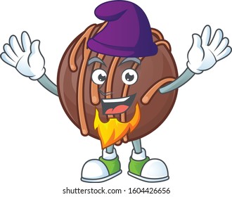 Cute chocolate praline ball mascot cartoon dressed as an Elf