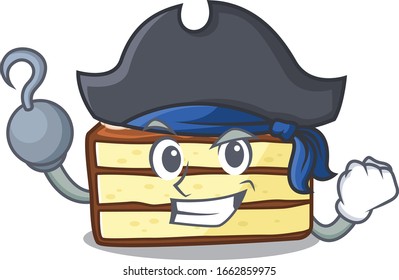 Cute chocolate slice cake mascot design with a hat