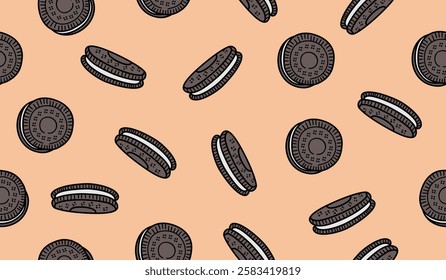 Cute chocolate vanilla cream biscuits pattern background vector design