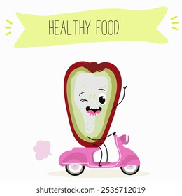 Cute chompu fruits, rose apple, Malabar plum characters, funny fruits, different activities. Flat vector illustration. Organic food, healthy food, illustrations for kids menu, invitations.