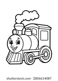 Cute Choo Choo Train Coloring Page for Kids. Simple Toy Train Outline Illustration for Children.