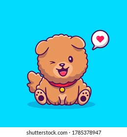 Cute Chow Chow Dog Sitting With Love Speech Bubble. Cartoon Vector Icon Illustration. Animal Love Icon Concept Isolated Premium Vector. Flat Cartoon Style.