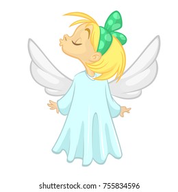 Cute Christmas angel girl send a kiss character. Vector illustration isolated