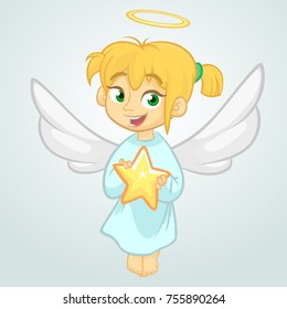 Cute Christmas angel holding a star. Vector illustration isolated