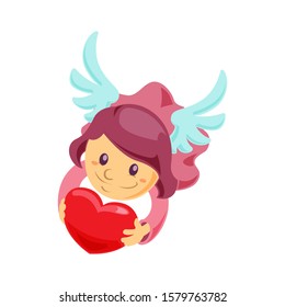 Cute Christmas Angel. Vector illustration in cartoon style. Isolated on white background. Christmas presents, Christmas flute, balloon.