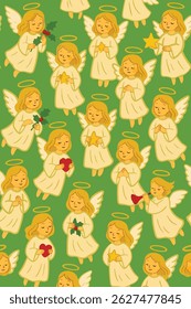 Cute Christmas Angels Print Design in Vector