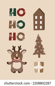 Cute Christmas Animal cards Vector illustration