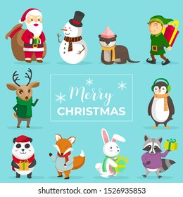 Cute christmas animal character set