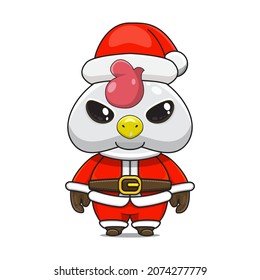 cute christmas animal chicken wearing santa costume, cartoon animal in santa dress, front view. kawaii style, flat, glossy. for children or adults. for Christmas content