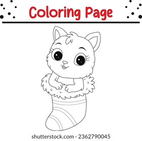 Cute Christmas Animal coloring page for children. Vector black and white Happy Christmas coloring book.